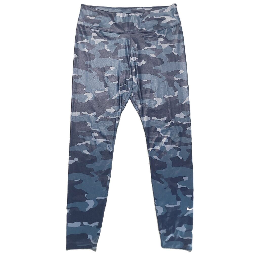 Nike Dri Fit Womens XL Leggings Camo Blue Stretch Athletic Yoga Running